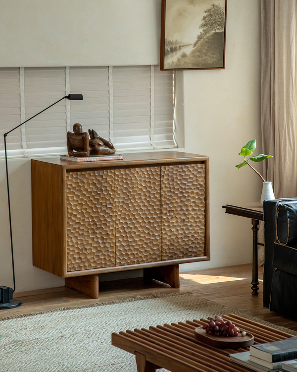 NO.3 Wave Cabinet with textured doors in modern vintage living room